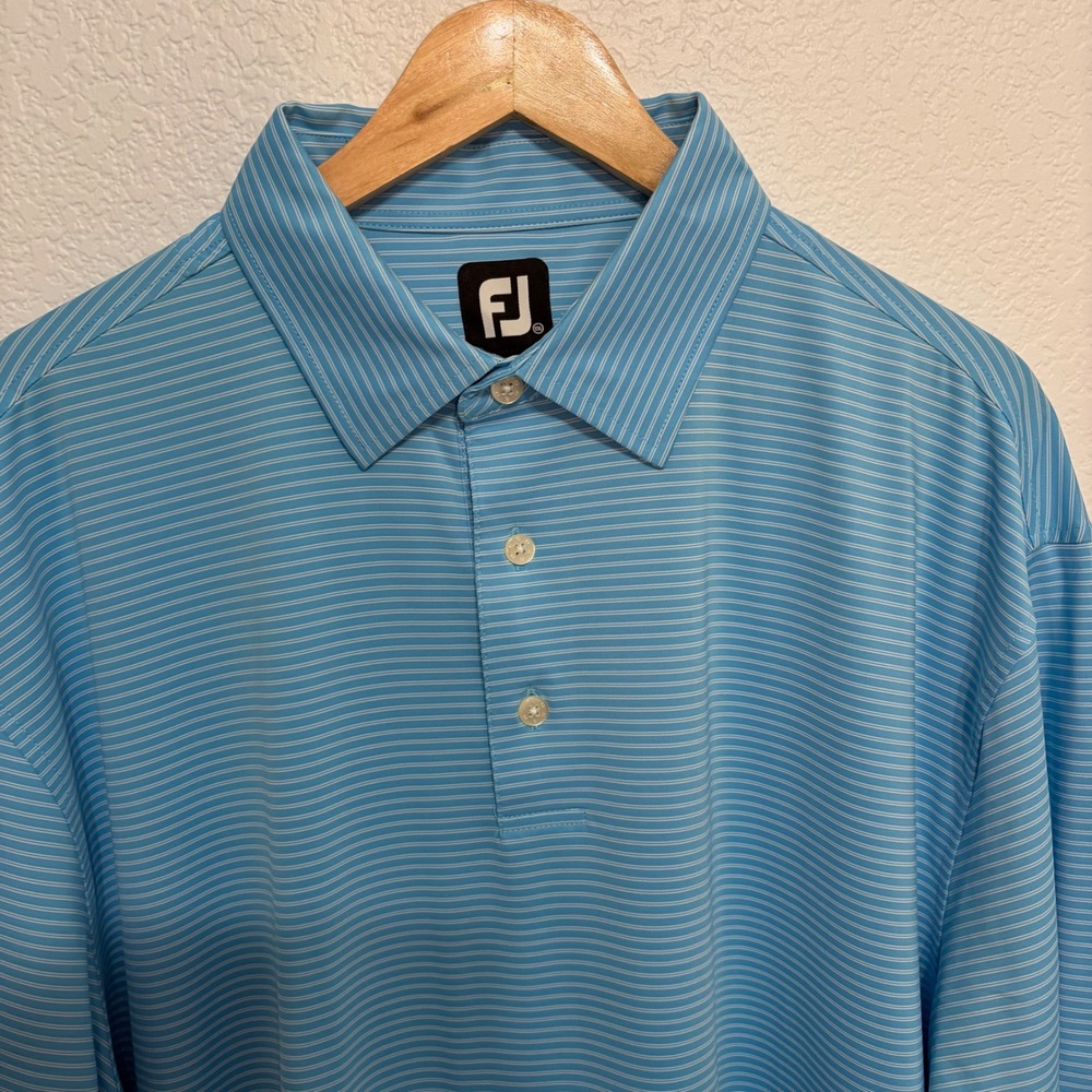 FootJoy Mens XXL ProDry Golf Polo Shirt Blue White Stripe SilverRock Logo Short